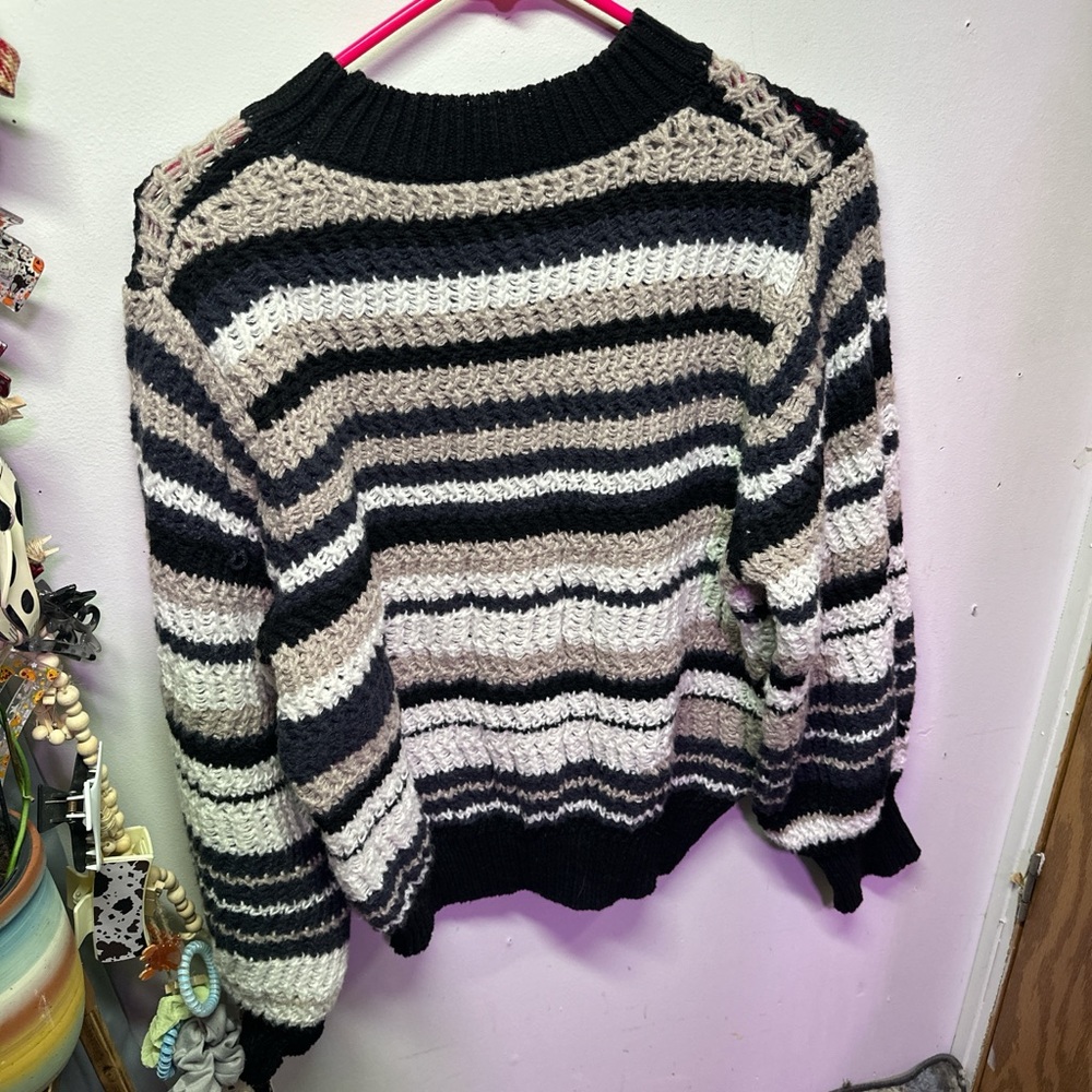 Elegant Striped Black and Cream Sweater